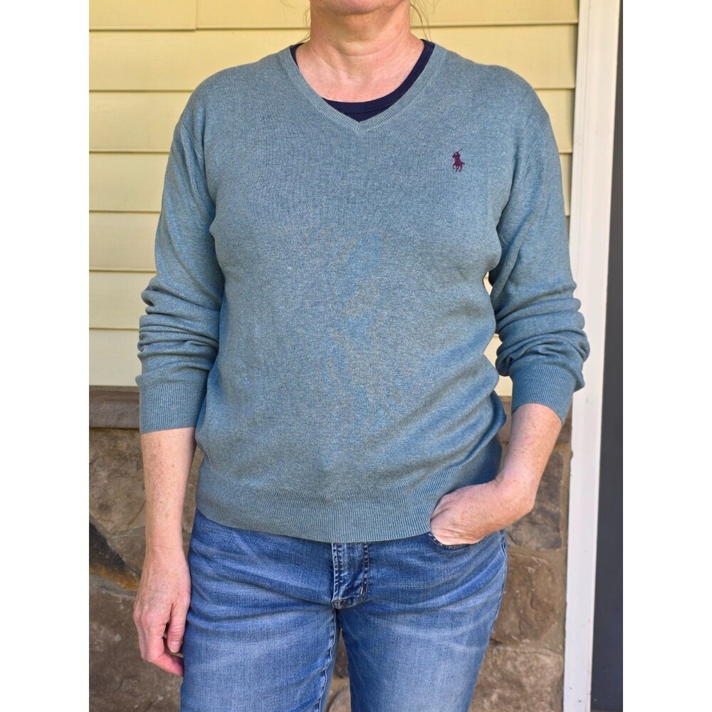 Polo Ralph Lauren Pima Cotton Sweater Men's M Preppy V Neck Blue Classic Casual